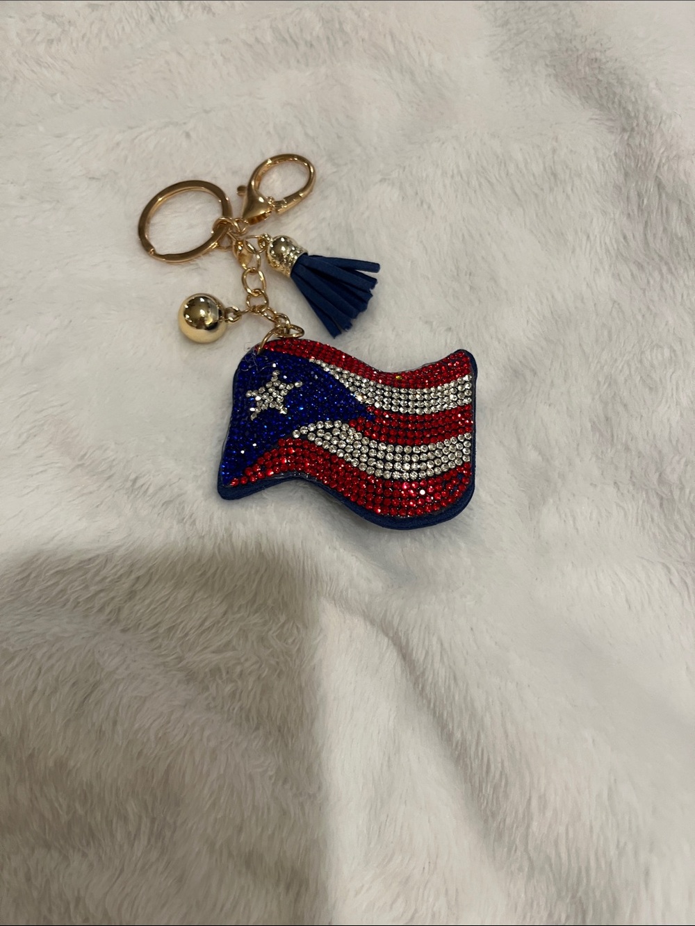 Patriotic Crystal Flag Keychain Charm - Blue/Red/White